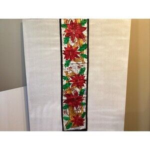 christmas scarf women poinsettias horns berries leaves 52x10”